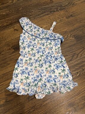 Janie and Jack White Top with Blue and Green Tropical Trim